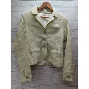 AT LAST Seersucker Striped Blazer Jacket Lined Girls Green White Striped Sz S